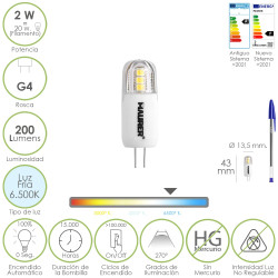 Bombilla Led Dicroica Rosca G4. 2 Watt. Equivale A 20 Watt. 200 Lumenes. Luz Fria (6500º K)