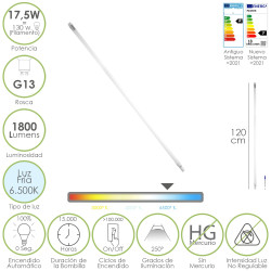 Tubo Led T8 120 cm.17,5 Watt. Equivale A 130 Watt. 1800 Lumenes. Luz Fria 6500º K.