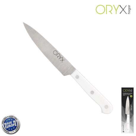 Cuchillo Husky Cocina 13 cm. Hoja Acero Inoxidable, Cuchillo Carne, Cuchillo Pescado, Cuchillo Chef, Mango Ergonomico Blanco