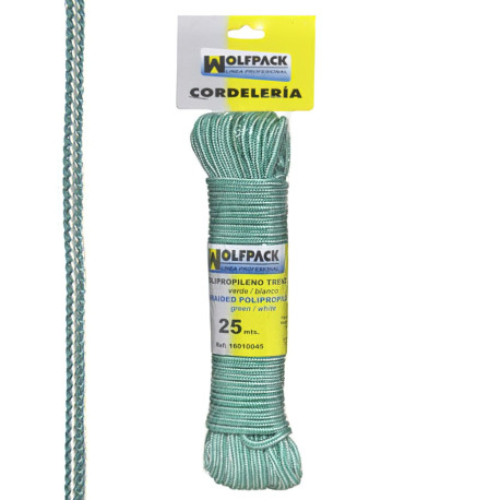 Cuerda Trenzada Polipropileno Blanca / Verde (Madeja 25 m.)