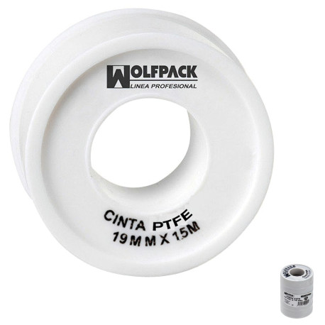 Cinta PTFE Wolfpack 19 mm. x 50 m. Grueso. (Paquete de 5 Rollos)