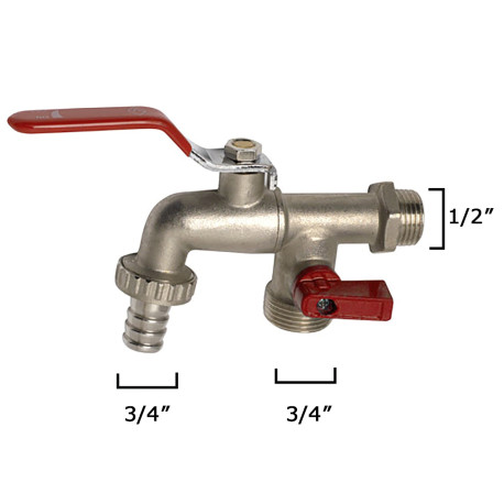 Grifo Jardín Esfera  Doble Manguera 1/2" x 3/4" x 3/4" Vertical