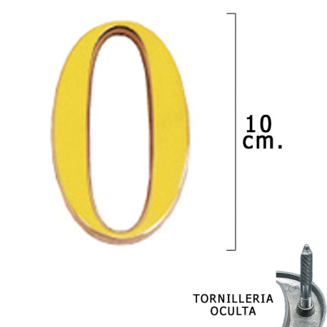 Numero Latón "0" 10 cm. con Tornilleria Oculta (Blister 1 Pieza)