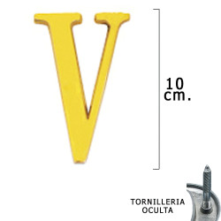 Letra Latón "V" 10 cm. con Tornilleria Oculta (Blister 1 Pieza)